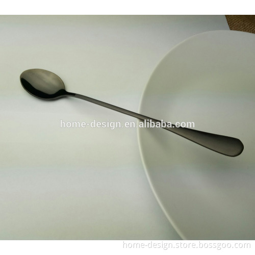 193mm PVD titanium plate elegant black stainless steel long handle ice spoon